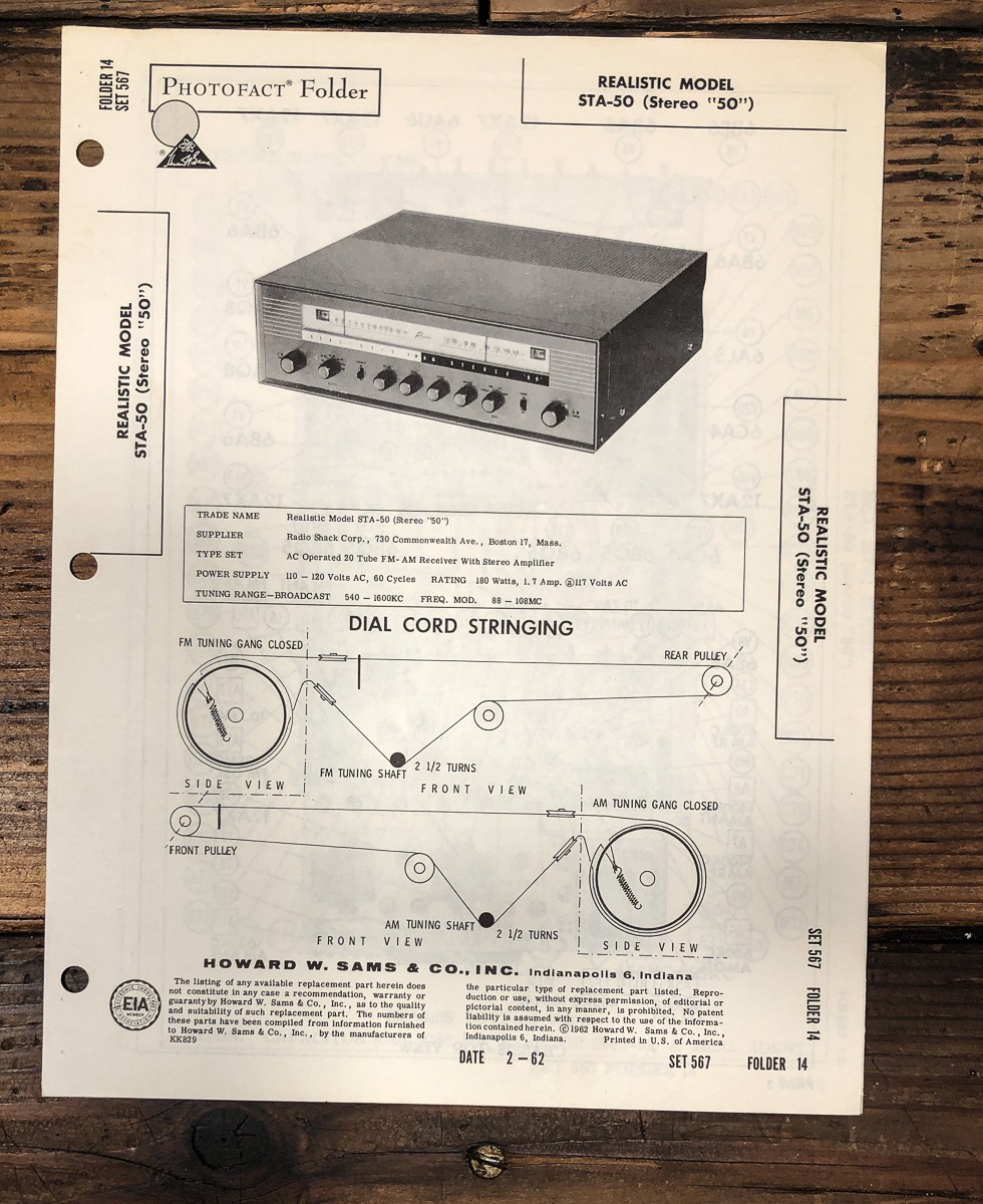 Realistic STA-50 Stereo 50 Tuner Sams Photofact Manual *Original*