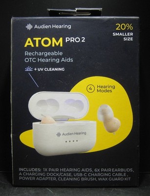 Audien Hearing Atom PRO 2 Rechargeable ITE Hearing Aids UV Cleaning