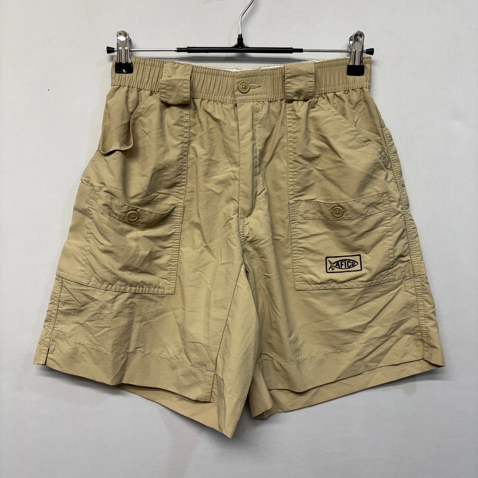 AFTCO Men Cargo Utility Fishing Shorts Size 30 Beige Nylon D041 -1