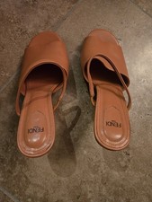 Fendi First Tan Leather Mule Sandals Size 41.
