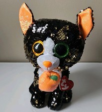 Ty Flippables Limited Edition Sequin Plush Jinx The Black Cat With Pumpkin 10.5"