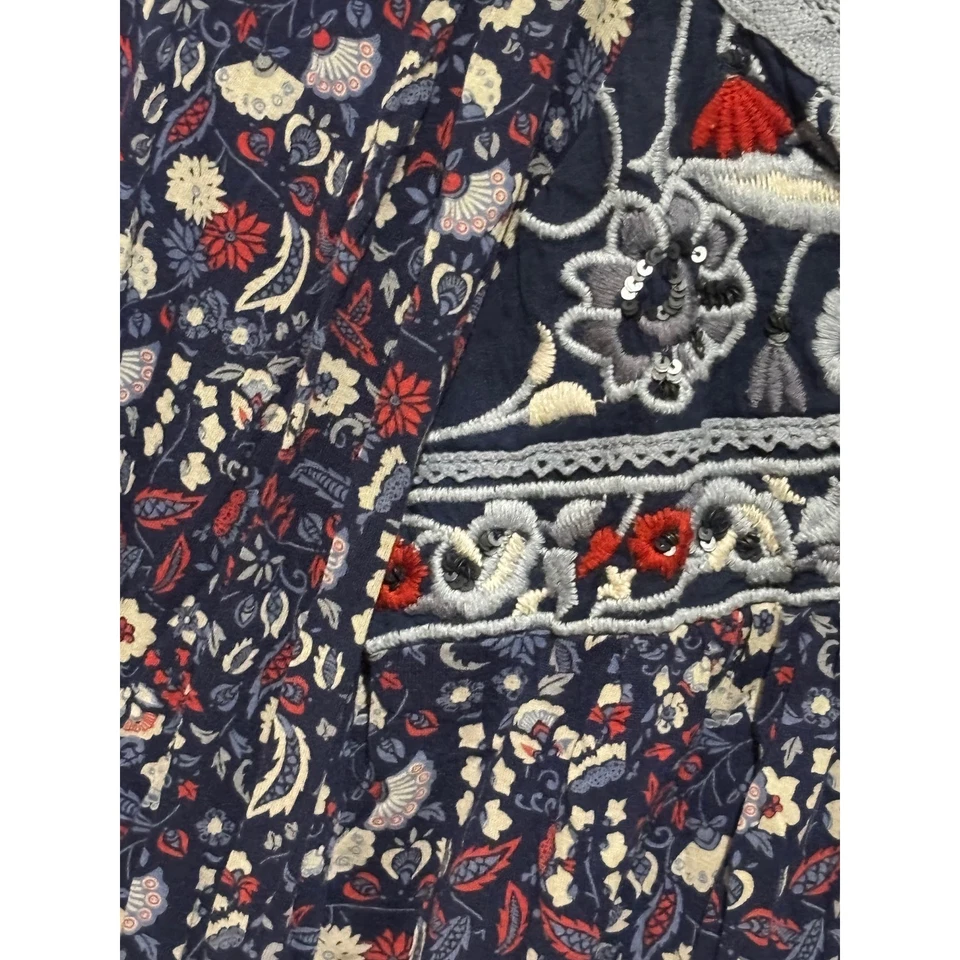 Top borla borlada floral azul América vintage para mujer 3X campesino boho hippie Foto 4 de 4