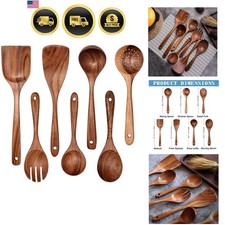 Juego de herramientas de sartén de cocina antiadherente de madera juego de 7 piezas, utensilios de cocina naturales S...