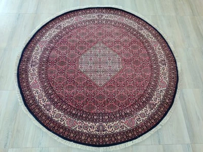 Tapis rond noué à la main Bidjar pour salon 100% laine médaillon vintage 6'7" - Photo 1/4