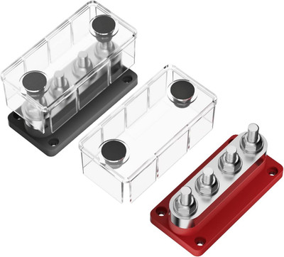 600A Bus Bar Power Distribution Block 4 X 3/8'' (M10) Terminal Studs 48V DC Posit