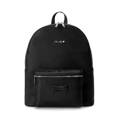 Lovely Black Women s Backpack Bow Accent Zip Closure Silver Hardware