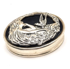 Seltene 925er Sterling Silber Pillendose JUGENDSTIL Pill / snuff box Onyx Stein