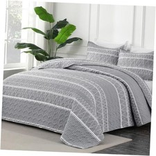 King Size Quilt Set Grey, 3 Pieces Boho Lightweight King 106 96 in 01 - Grey