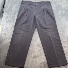 Duxbak Mens Pleated Chino Pants 40x32 Charcoal Gray Cotton Twill Made in USA