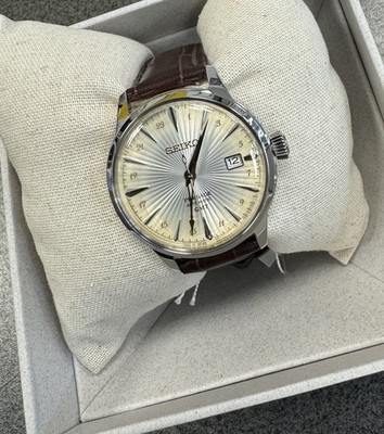 Seiko Presage GMT Cream Dial Cocktail Time Brown Leather Band Men s Watch SSK041