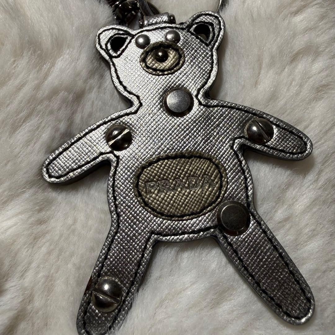 PRADA Pig-chan Kuma-chan Metal Keychain Silver Button Decor Used thumbnail 2