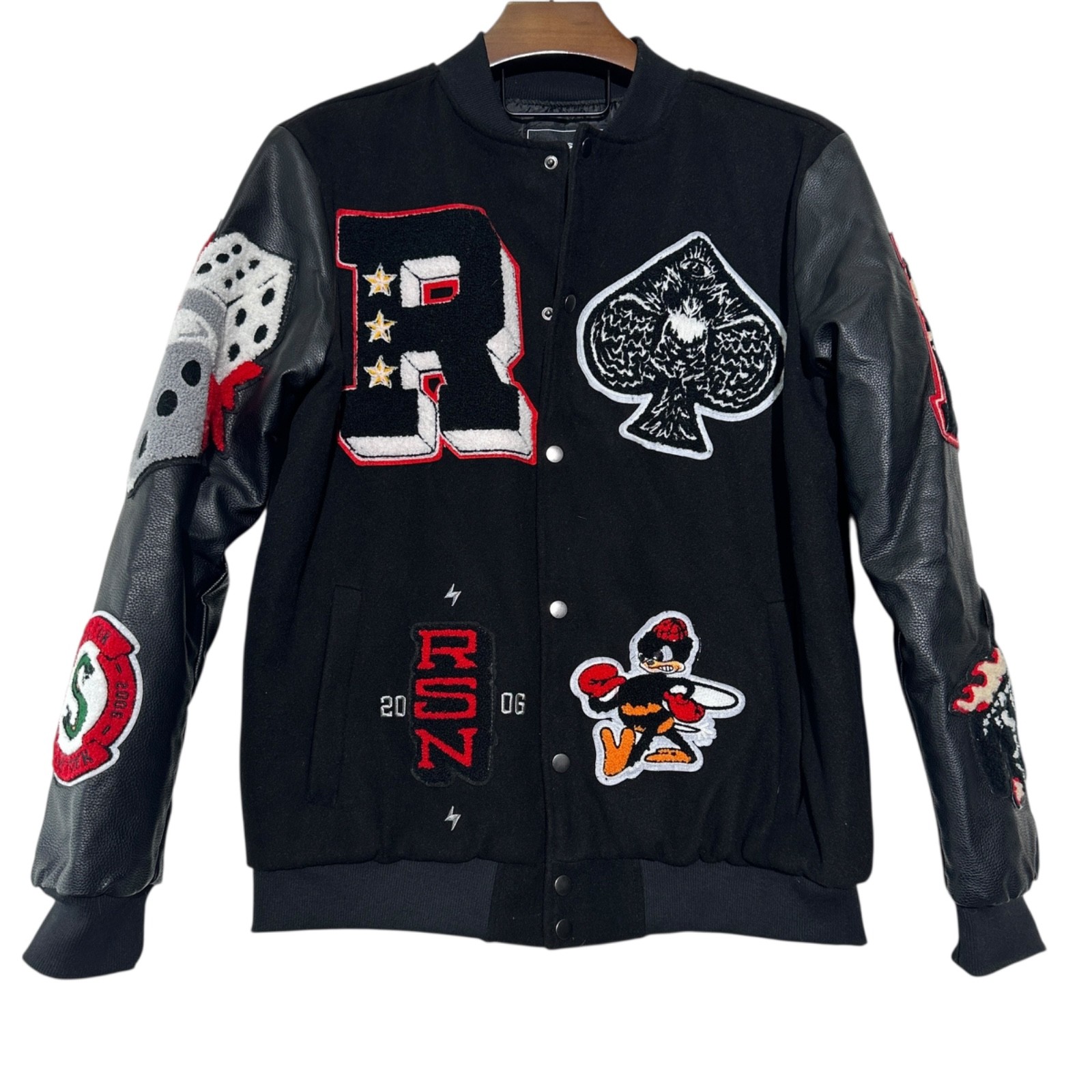 REASON Spoiler BLACK Varsity Jacket Lined Patches… - image 1