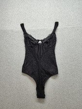 Out From Under Bodysuit Women Small Black Lace Cutout Lingerie Teddy Thong