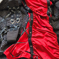 Red/Black Solid Lace-Up Corset Top, Women’s Petites S, A Cup, Buckle