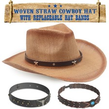 Straw Cowboy Hat for Women - Straw Cowgirl Hat - Vintage Cowboy Hat with 3 Re...