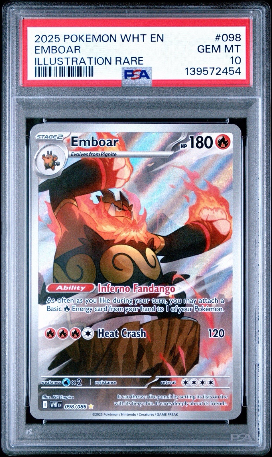 Pokemon Emboar White Flare Illustration Rare 98/86 PSA 10