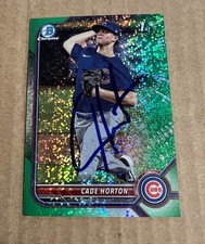 Cade Horton SIGNED IP 2022 Bowman 1st GREEN SPARKLE Refractor/99 RC Draft Chrome