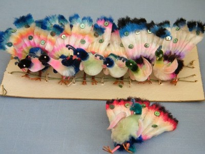 Lot of 7 Vintage Colorful Chenille Peking Velvet Peacocks