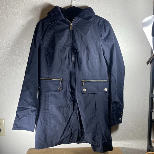 Impermeabile Michael Kors donna blu navy medio RN#79675 mancano due bottoni sul cappuccio
