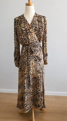 Massimo Dutti Faux Animal Print Wrap Midi Dress Sz 10 Long Sleeve Mobwife Flowy
