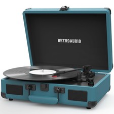 Portable Bluetooth Vintage Vinyl Record Player Turntable Smoke Blue 3-spe...