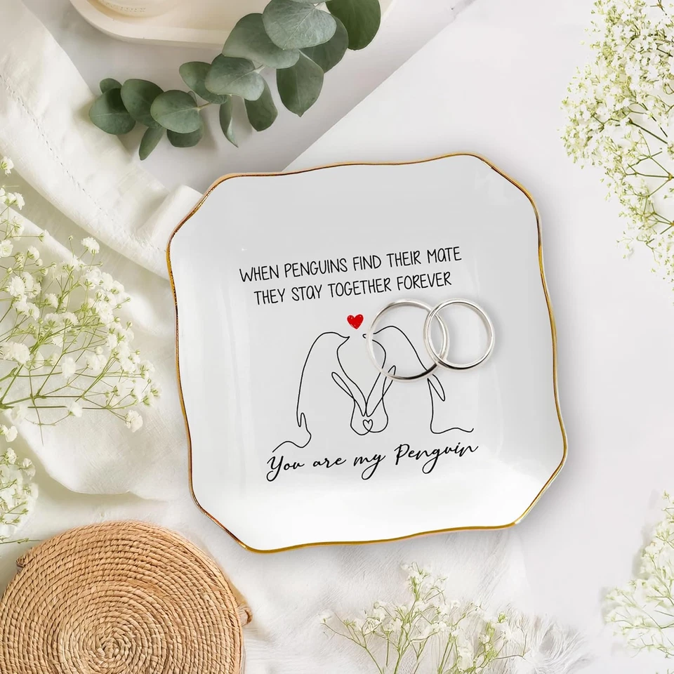 Christmas Anniversary Couple Gifts for Women Her Wife - 4X4 Penguin Ceramic Jewe - Image 4 of 4