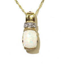 New 14k yellow gold gemstone diamond opal pink topaz pendant necklace chain 16'