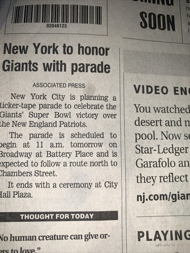 Newark Star Ledger Newspaper 2-4-08 Giants Super Bowl XLII Champs BONUS NY POST - Picture 9 of 22