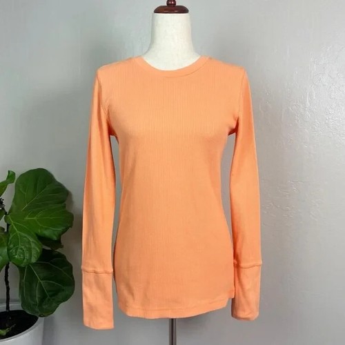 Top térmico tejido gofre con puños con botones SUNDANCE para mujer talla S coral cuello redondo