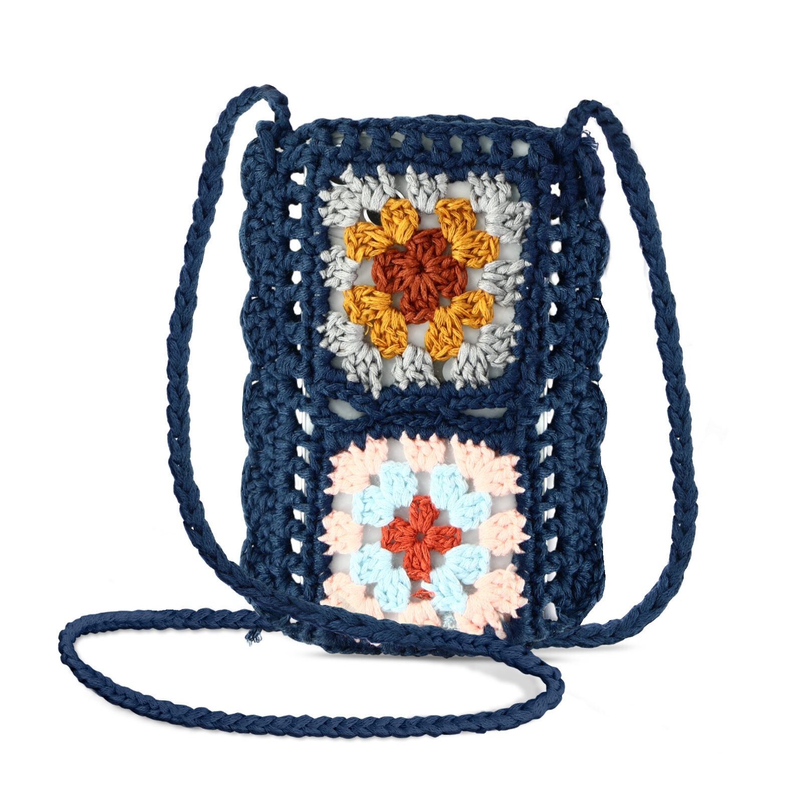 WavePocket Blue Crossbody Phone Bag with Colorful Patterns  