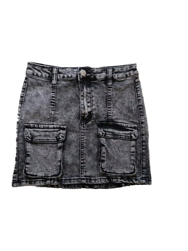 NEW Shein Teen Girls 12-13Y Jean Mini Skirt Distressed Black W/ Pockets Zip