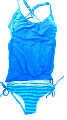 Ladies size Small 2 Pcs. bottom stripe bikini & Aqua Top Swimwear, pool wear []