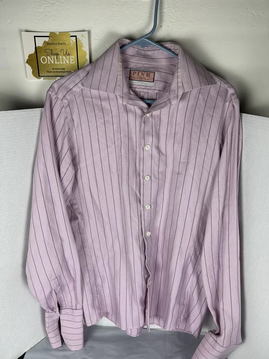 Thomas pink Purple Pink Striped LONG SLEEVE SHIRT Medium M 15.5 x