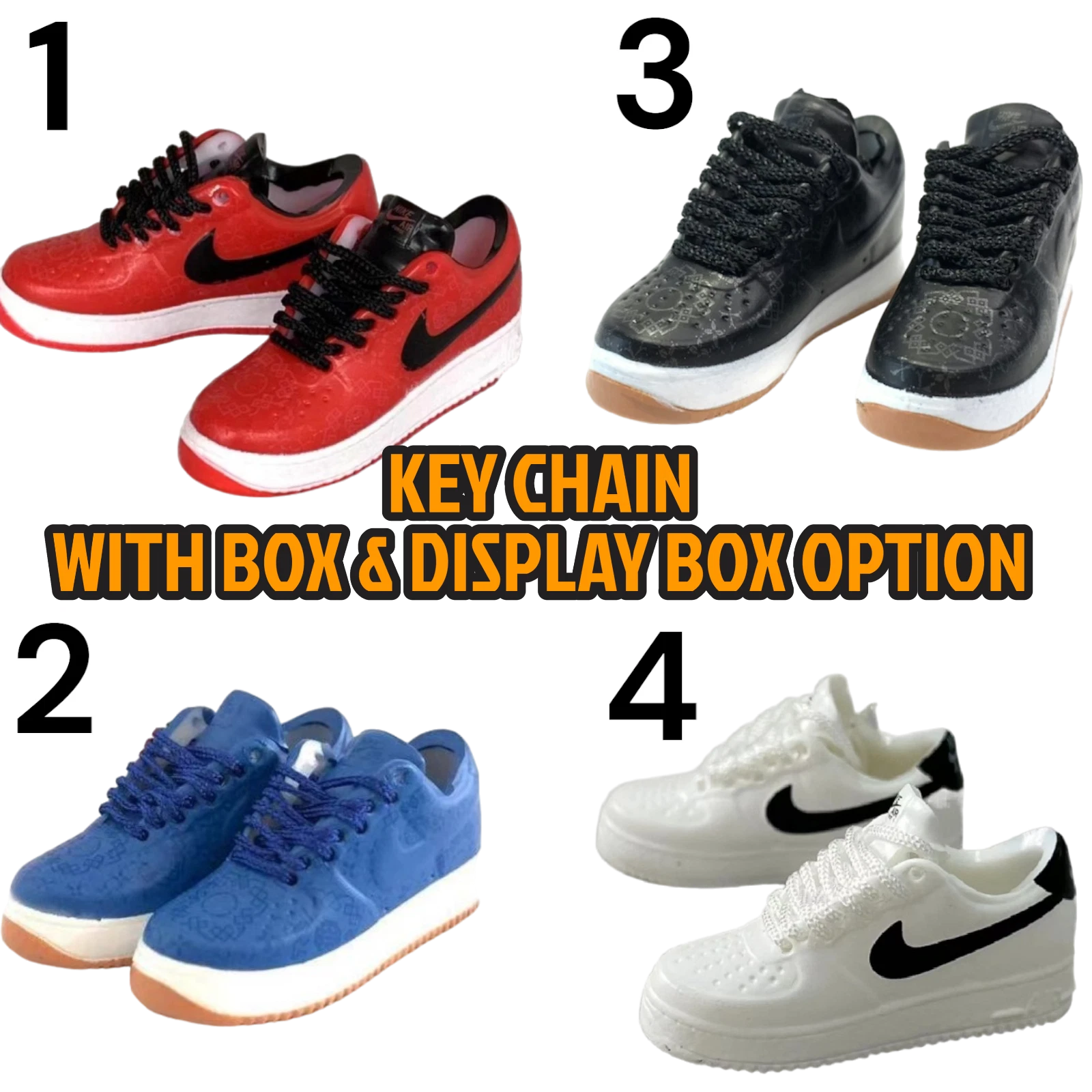Porte clés Air Force, lacets mobiles et baskets languettes de collection avec boîte