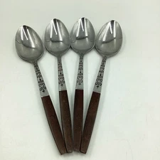 Interpur INR2 Set of 4 Scroll Stainless Faux Wood Handle Spoons Japan 7”