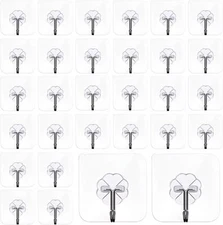 Mlici Adhesive Hooks Wall Hooks 24 Pack Clear Hooks Transparent Reusable Seam...