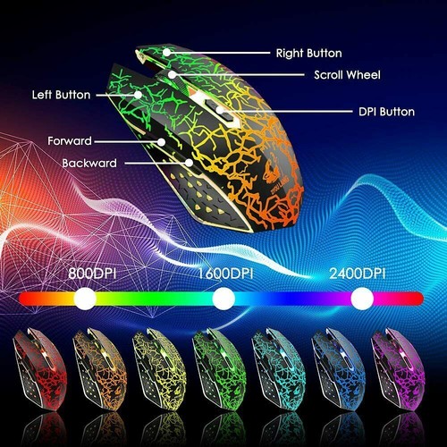 Wireless Gaming Keyboard Mouse Combo For PC PS4 Rainbow LED Backlit Rechargeable - Picture 11 of 12
