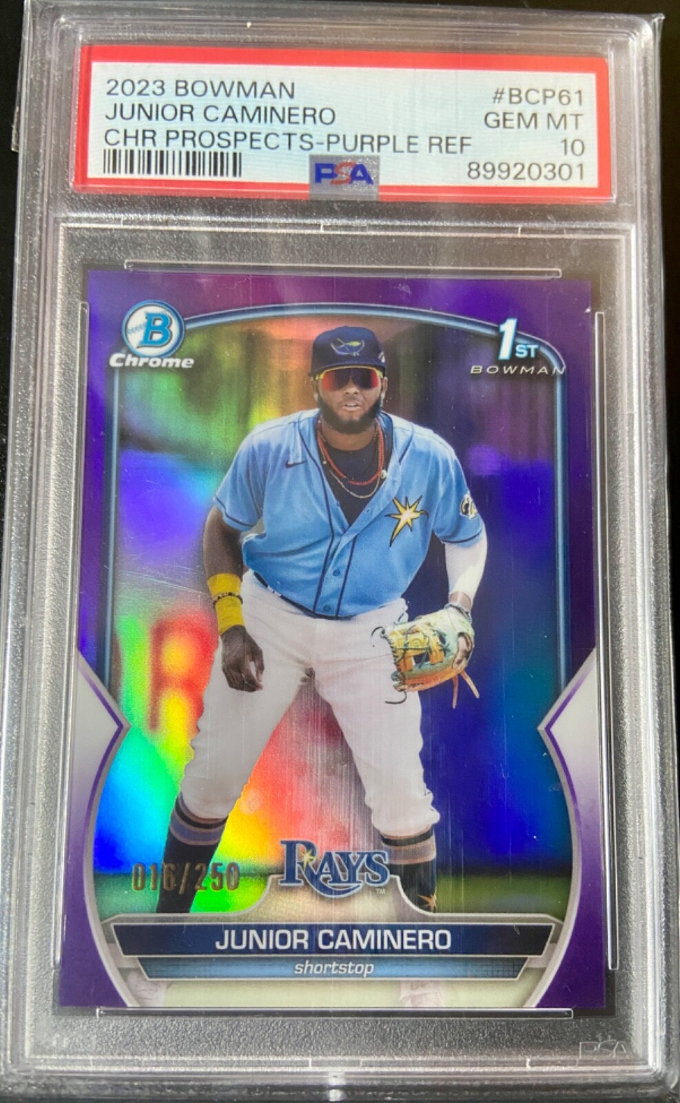2023 Bowman Chrome Junior Caminero Purple Refractor #/250 #BCP61 PSA 10