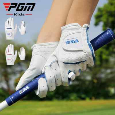 PGM 1 Pair Boys Girl Lambskin Golf Gloves Kids Breathable Hook&loop Mittens
