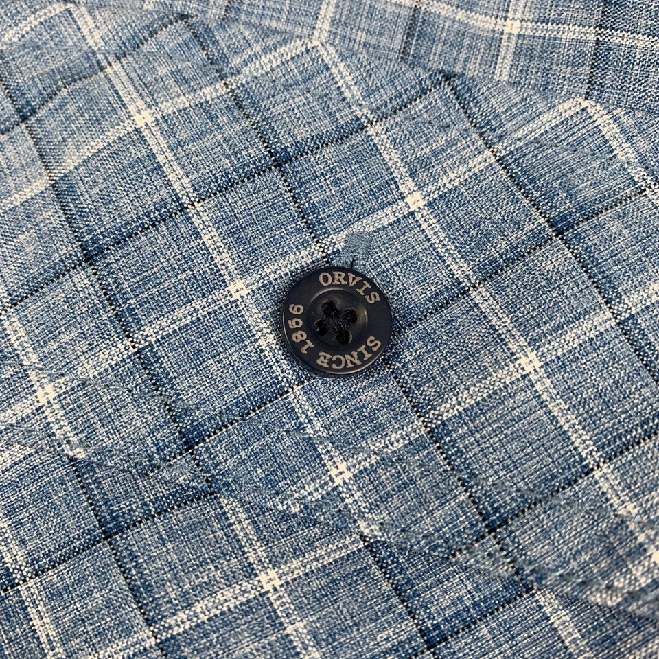 Orvis Shirt Men Size Medium Blue Camp Plaid Short Sleeve Button Up Moisture Mesh - Image 4 of 4