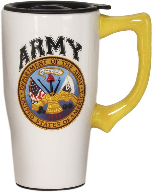 14 oz USA US Army Ceramic Double Wall Travel Tumbler Mug Lid Hot Cold