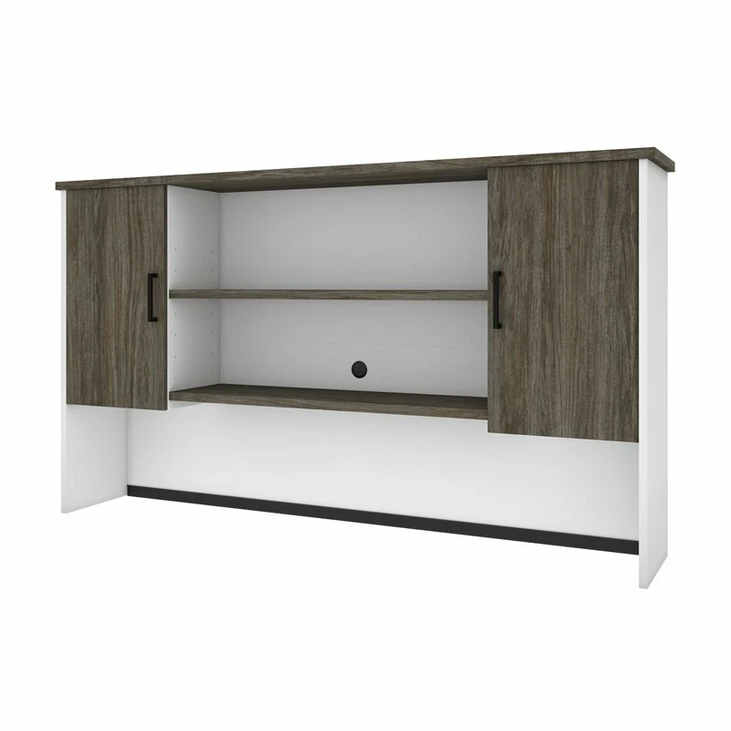 Bestar Norma 2 Door Desk Hutch in Walnut Gray and White - Image 2 of 4