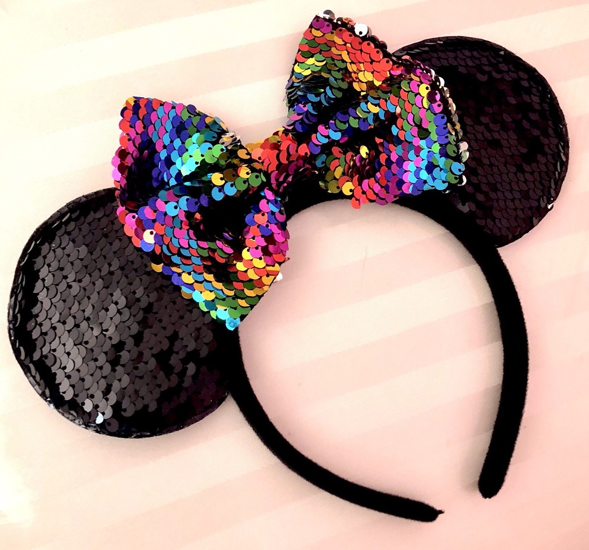 Disney Interchangeable Bow Headband Black Silver Sequin Minnie Mouse Ears New Black Sequined Minnie Ear Headband at Disney World - WDW  main image 3