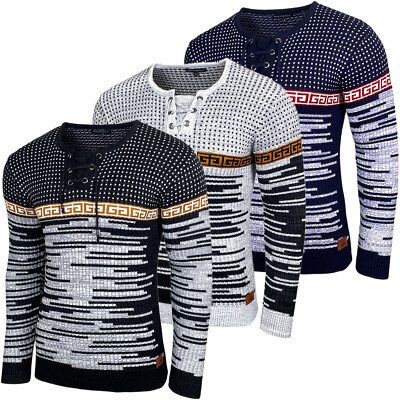Herren Pullover Slim Fit Rundhals Strick-Pullover Longsleeve in Feinstrick B-156