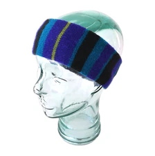 VTG Knit Ear Warmer Headband GITANO Teal Stripe WINTER Earmuffs HEAD BAND Women