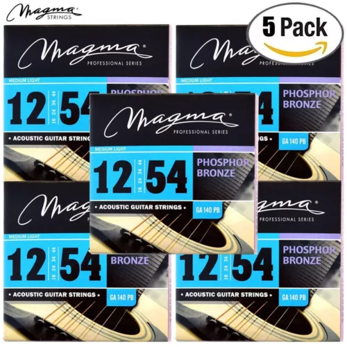 5-PACK Magma GA140PB Phosphor Bronze Acoustic Guitar Strings 12-54 Medium Light