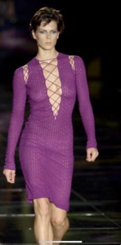 Gianni Versace Spring 2002 Purple Cotton Eyelet Dress w Corset Lacing Details - Picture 12 of 12