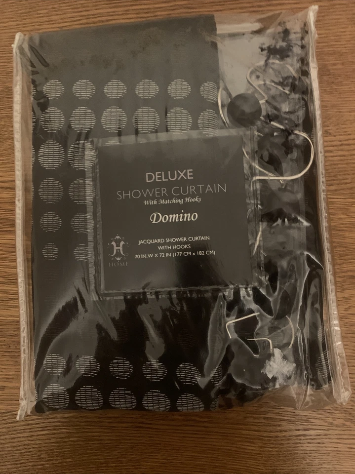 Deluxe Shower Curtain & hooks Domino Jacquard Black & White 70” X 72” Polyester - Image 3 of 3