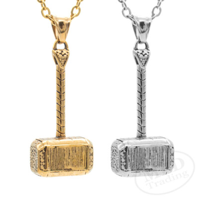 Thor's Hammer Pendant Necklace, Stainless Steel, Silver/Gold, 22
