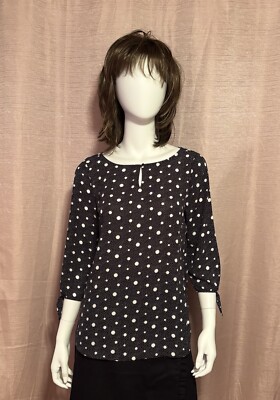 NWT Talbots Women s Size PM Black Polka Dot Polyester Round Neck Pullover Blouse